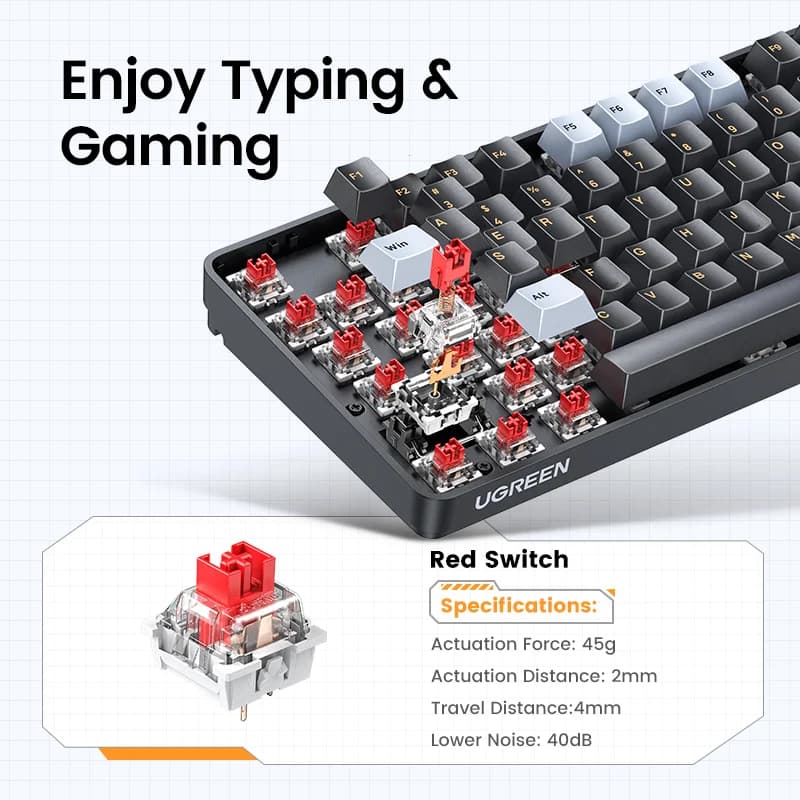 108-Key Wired Mechanical Keyboard, Red Switch