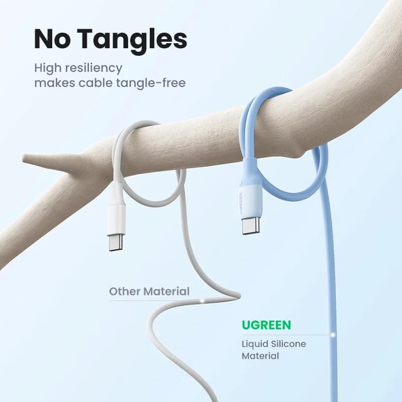 Soft Silicone USB-C to USB-C Cable, 60W PD, 3A