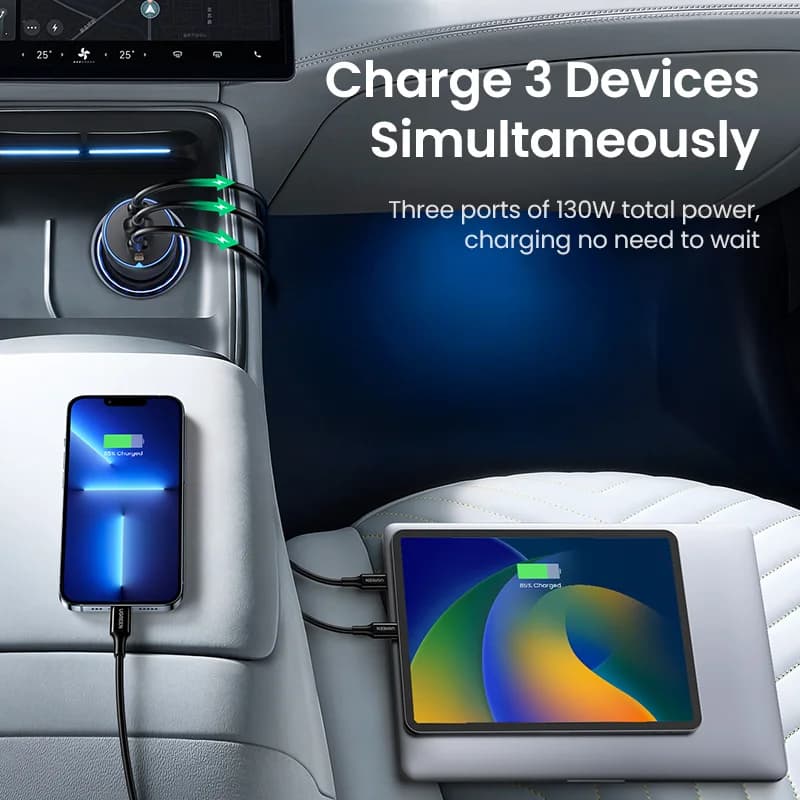 130W USB-C Fast Car Charger, PD3.0