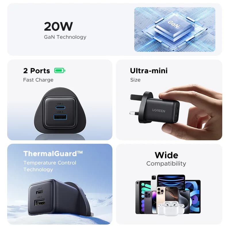 20W GaN USB-C Wall Charger, US Plug
