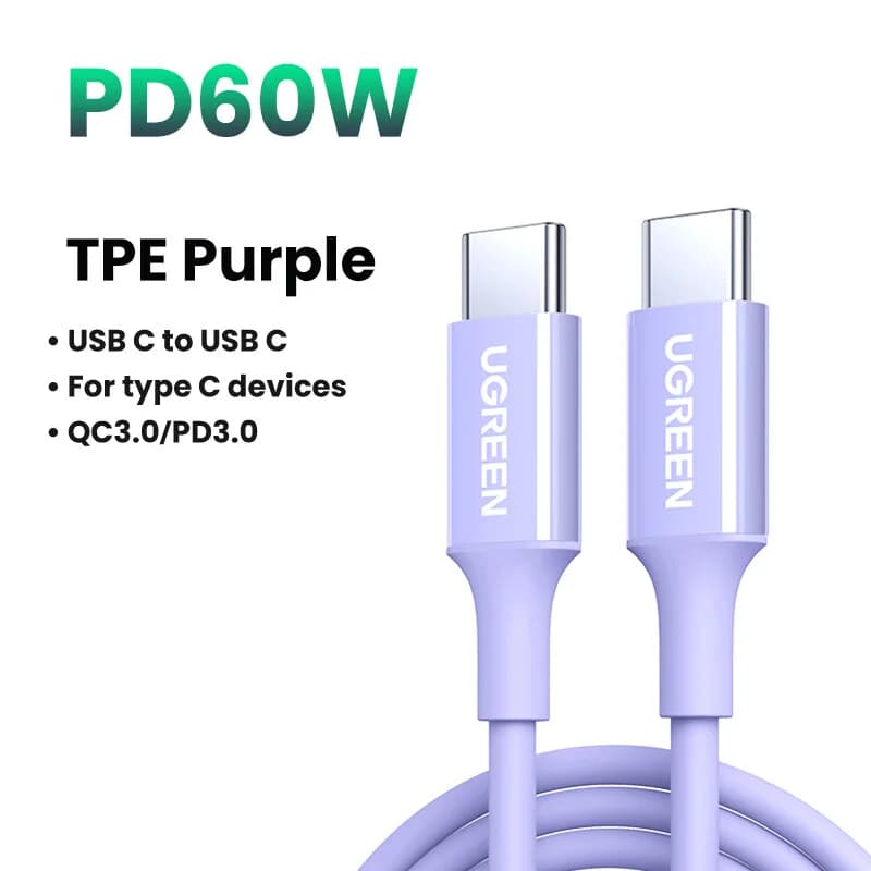 USB-C to USB-C Cable, 100W PD, Multicolor
