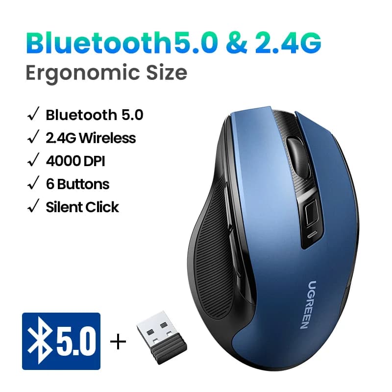 Ergonomic Wireless Mouse, Bluetooth, 4000 DPI