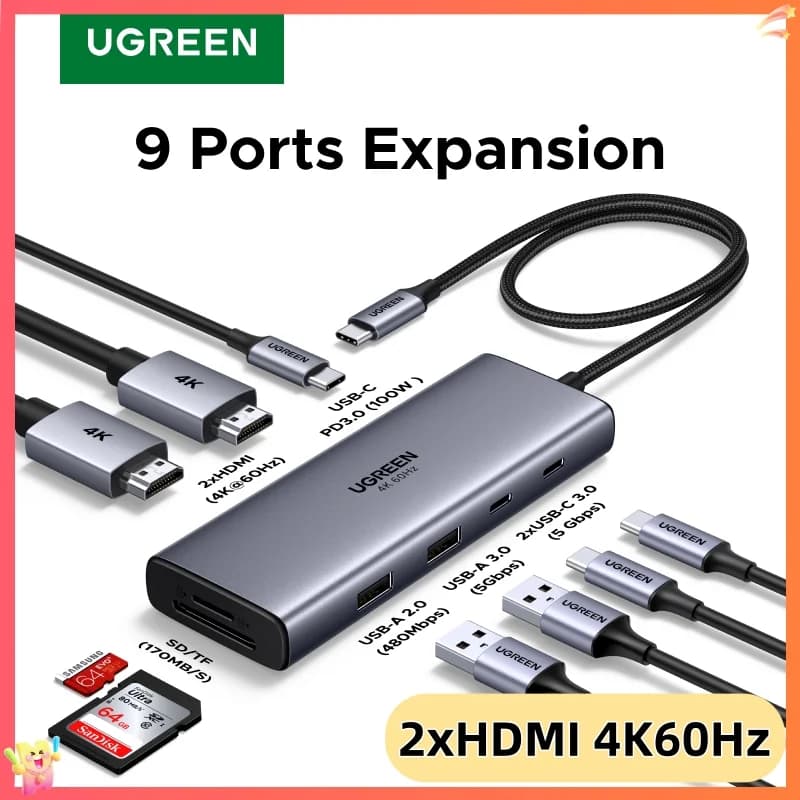 9-in-1 USB-C Hub with Dual 4K HDMI and PD100W