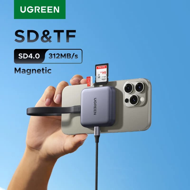 Magnetic USB-C SD and TF Card Reader, 312MB/s