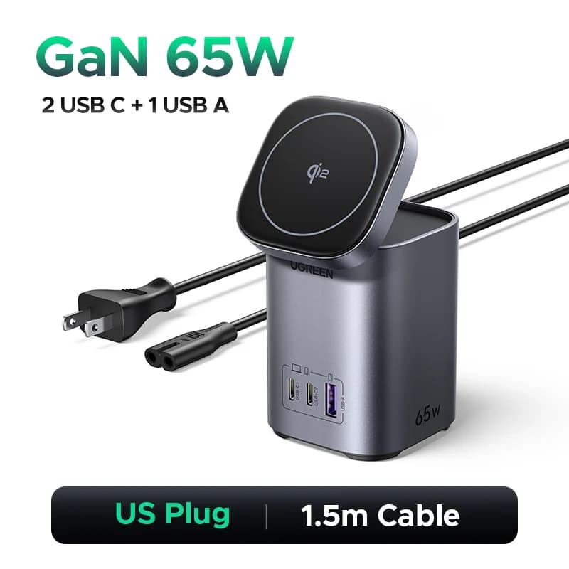 65W GaN Desktop Charger with Qi2 Wireless Stand