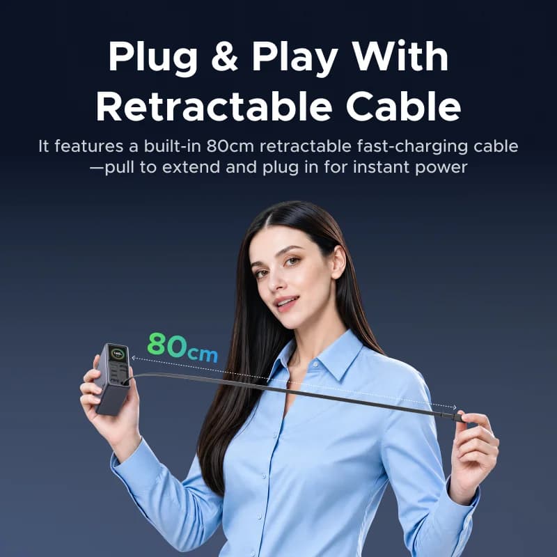 160W GaN Charger with Retractable Cable and Display