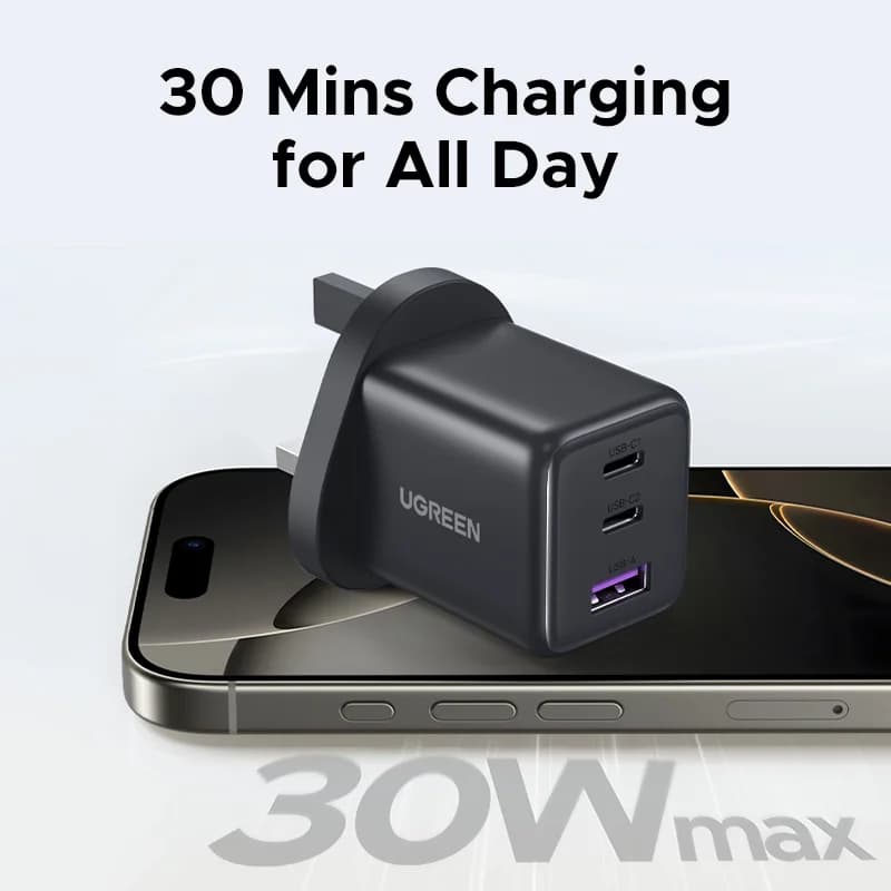 30W Mini GaN USB-C Fast Charger with UK Plug