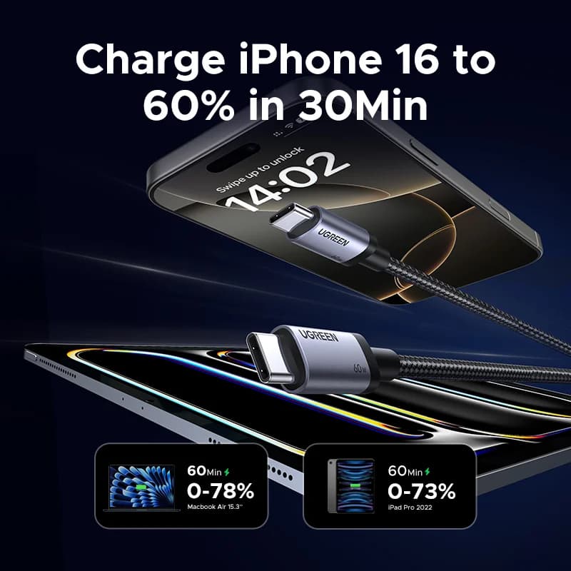USB-C to USB-C Cable, 60W PD Fast Charge