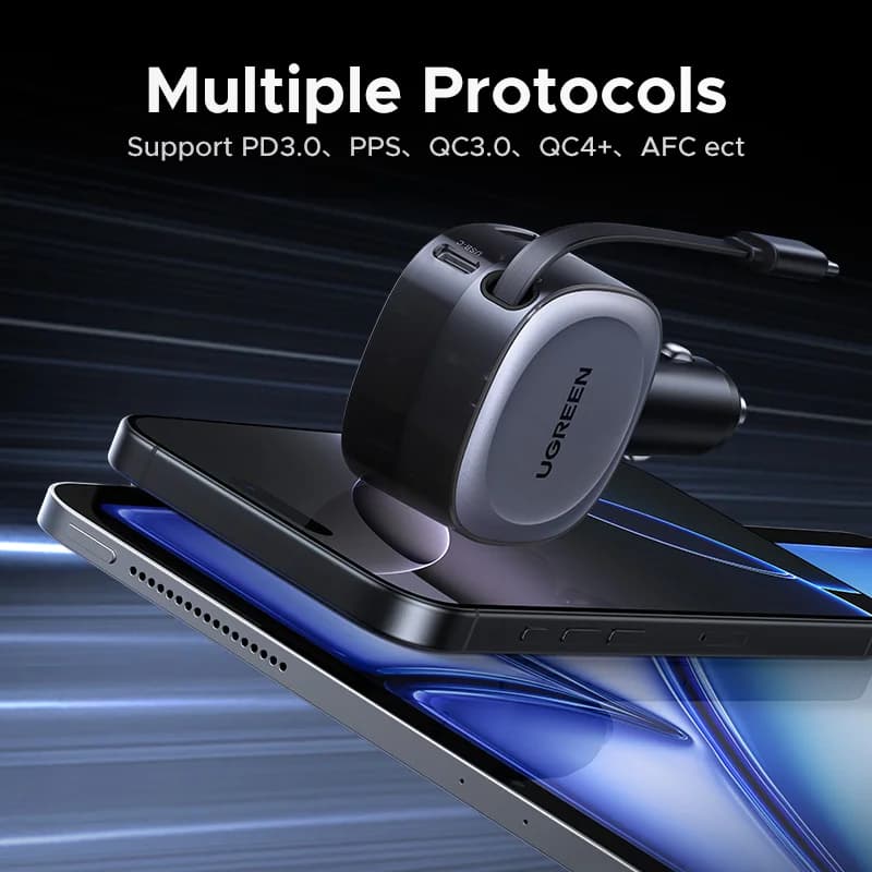 75W Car Charger with 2-in-1 Retractable Cable