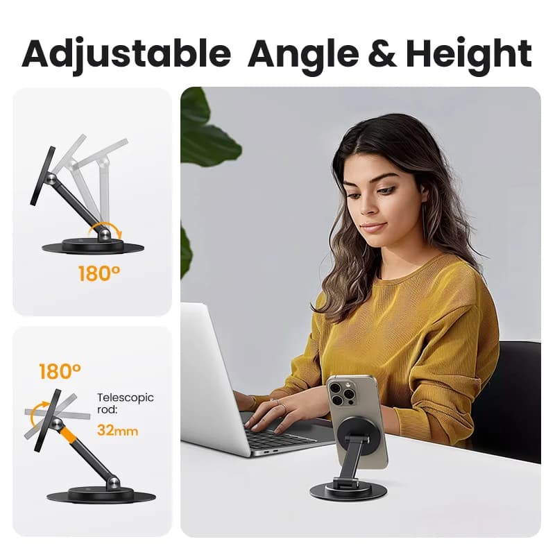 Magnetic Aluminum Phone Stand, 360° Rotation