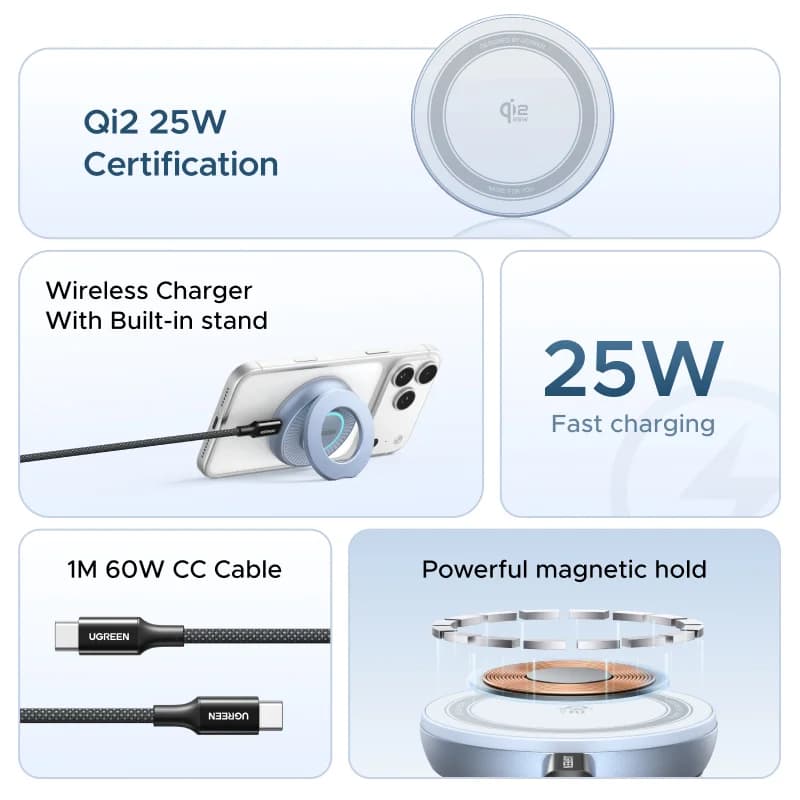Qi2 Magnetic Wireless Charging Pad with Stand, 25W