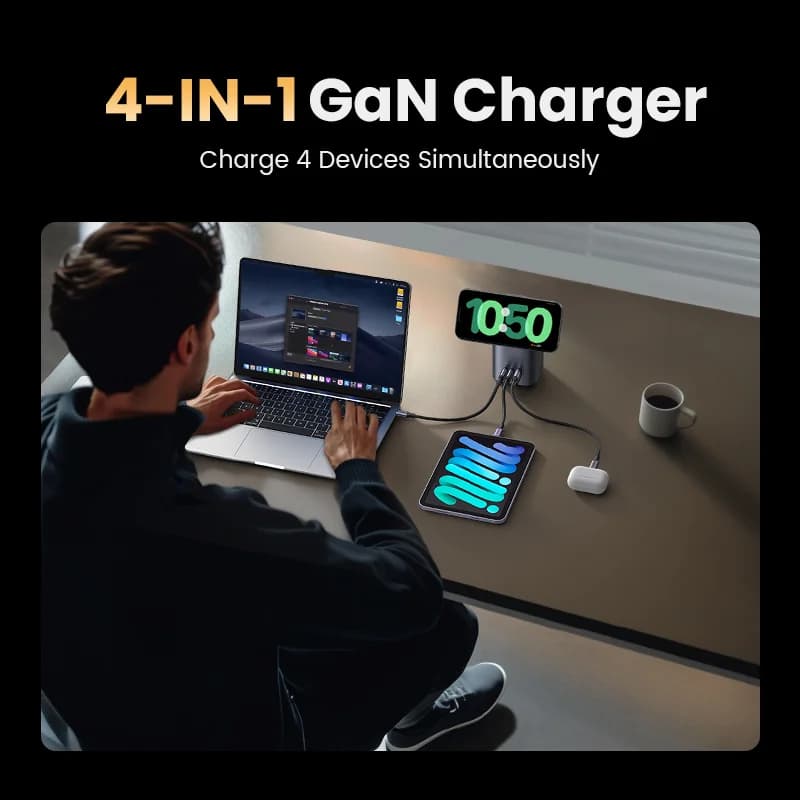 65W GaN Desktop Charger with Qi2 Wireless Stand