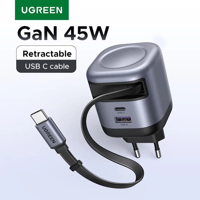 45W GaN Retractable USB-C Charger