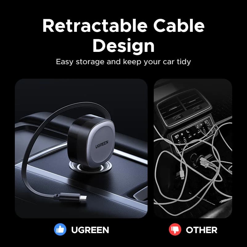 75W Car Charger with 2-in-1 Retractable Cable