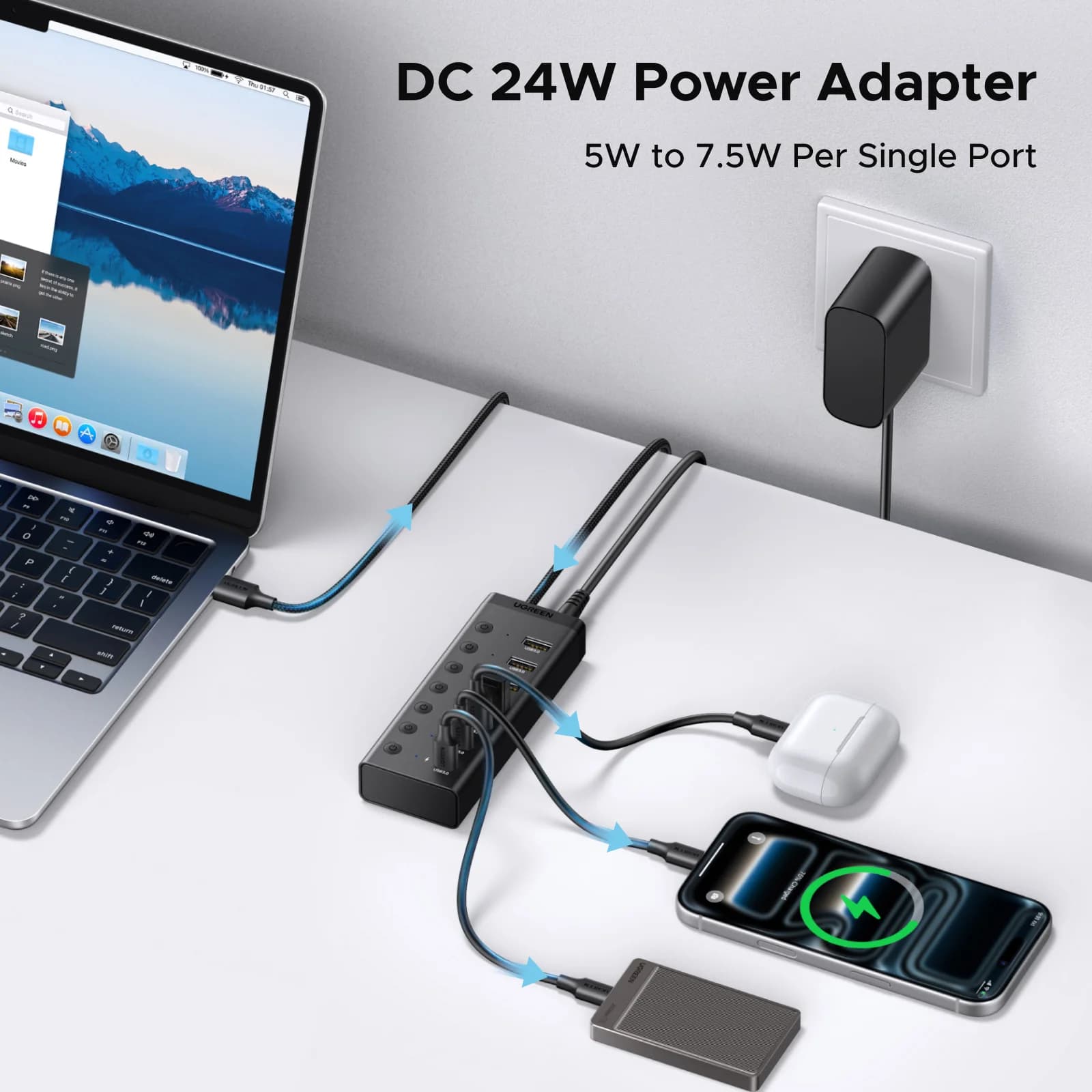 7-Port USB 3.0 Hub with DC Power Adapter