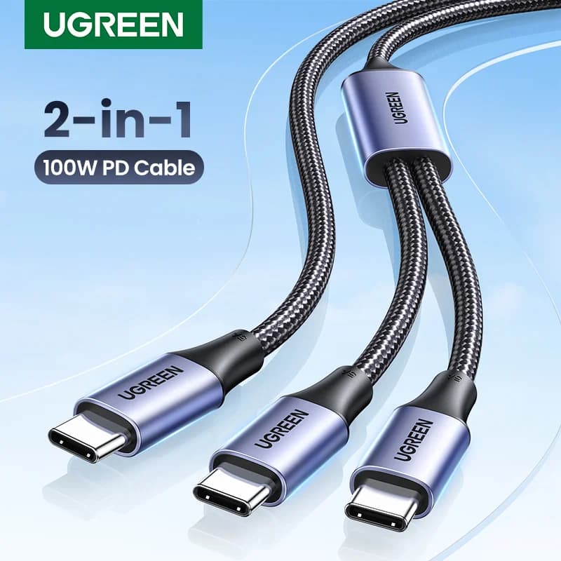 2-in-1 Dual USB-C Cable, 100W Max, 5A Fast Charge