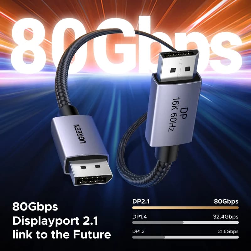DisplayPort 2.1 Cable, 8K 60Hz HDR Video Support