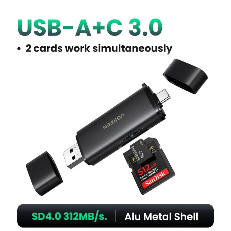 USB-C SD and MicroSD Card Reader, 312MB/s Speed