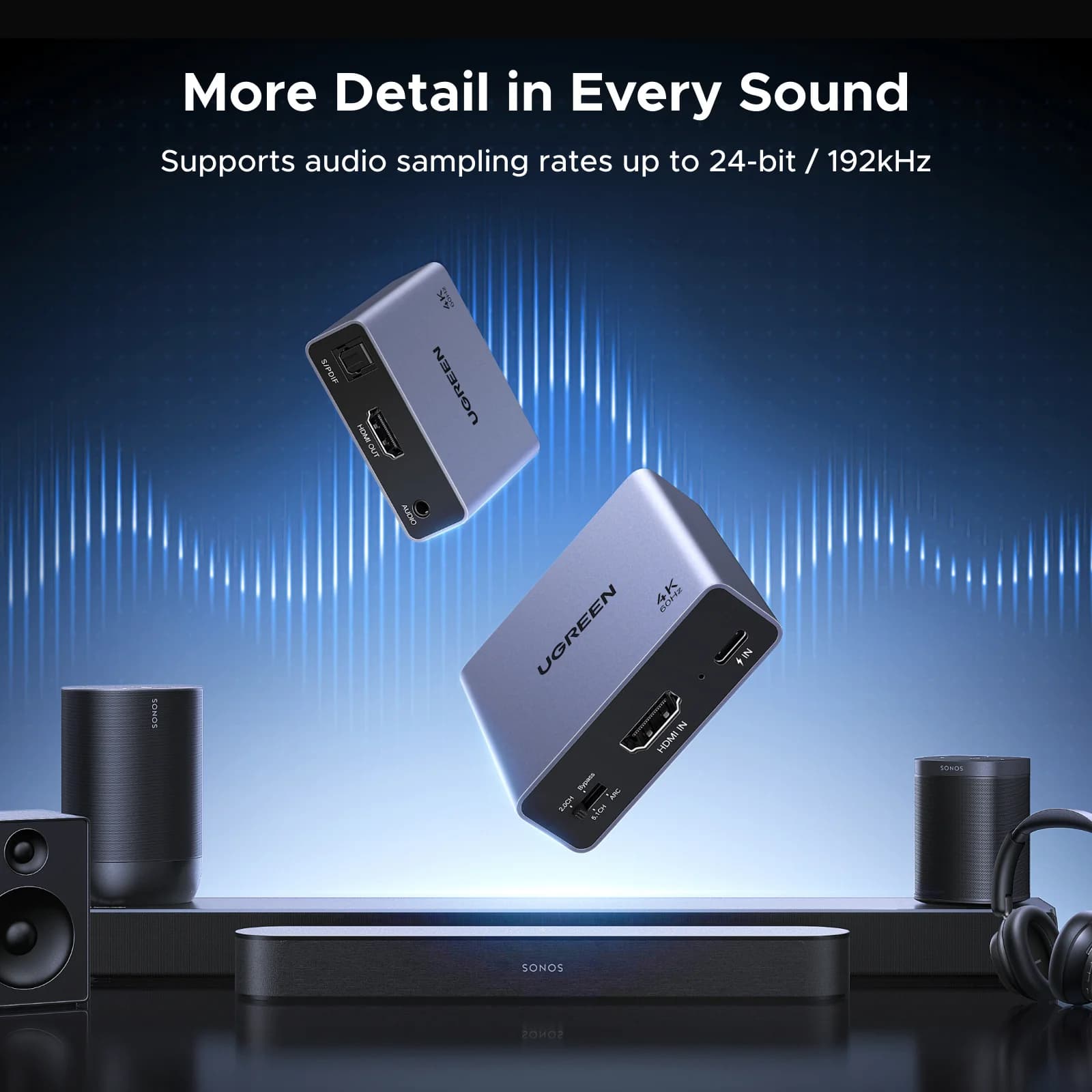 4K 60Hz HDMI Audio Extractor, Optical and 3.5mm