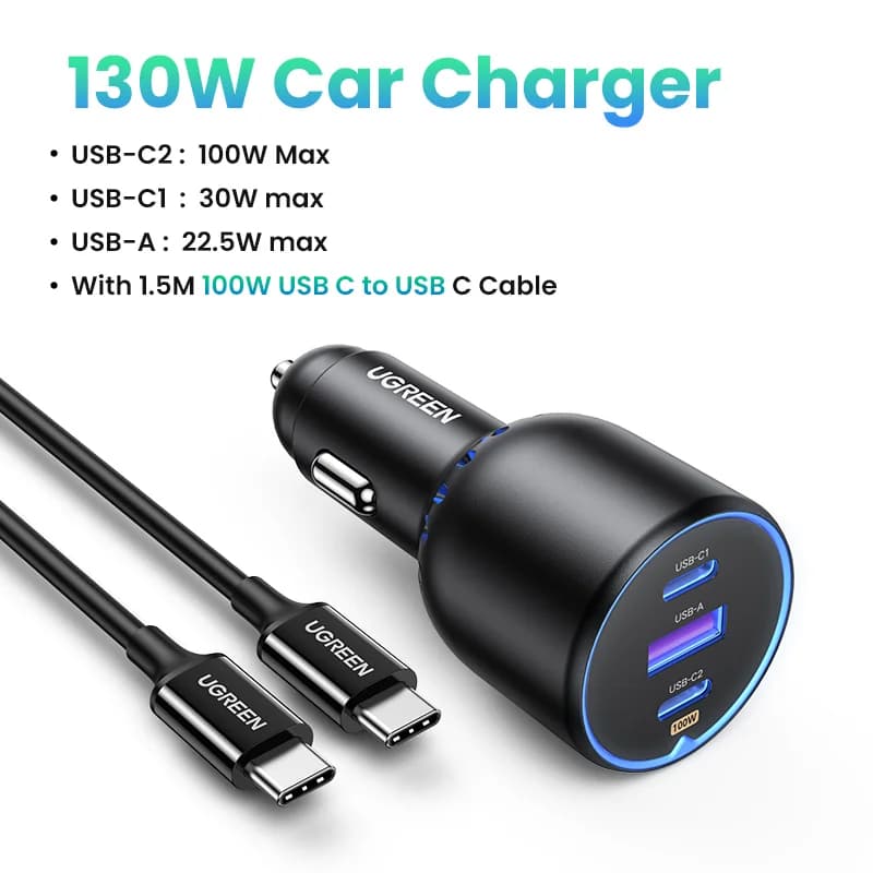 130W Dual USB-C Car Charger