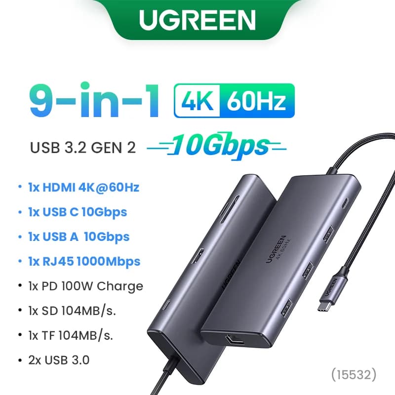 USB-C Hub with 4K HDMI, Ethernet, SD/TF, 100W PD