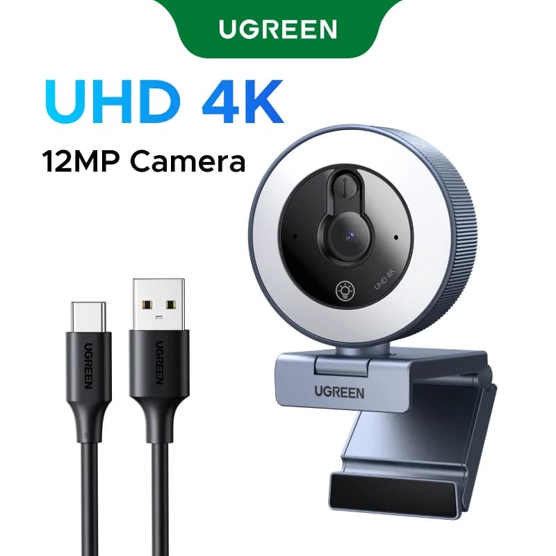 4K USB Webcam with Touch Ring Light and Privacy Cover