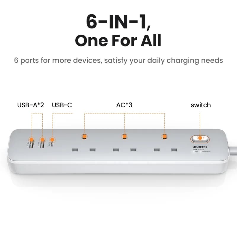 30W Desktop Charger Power Strip with UK Plug