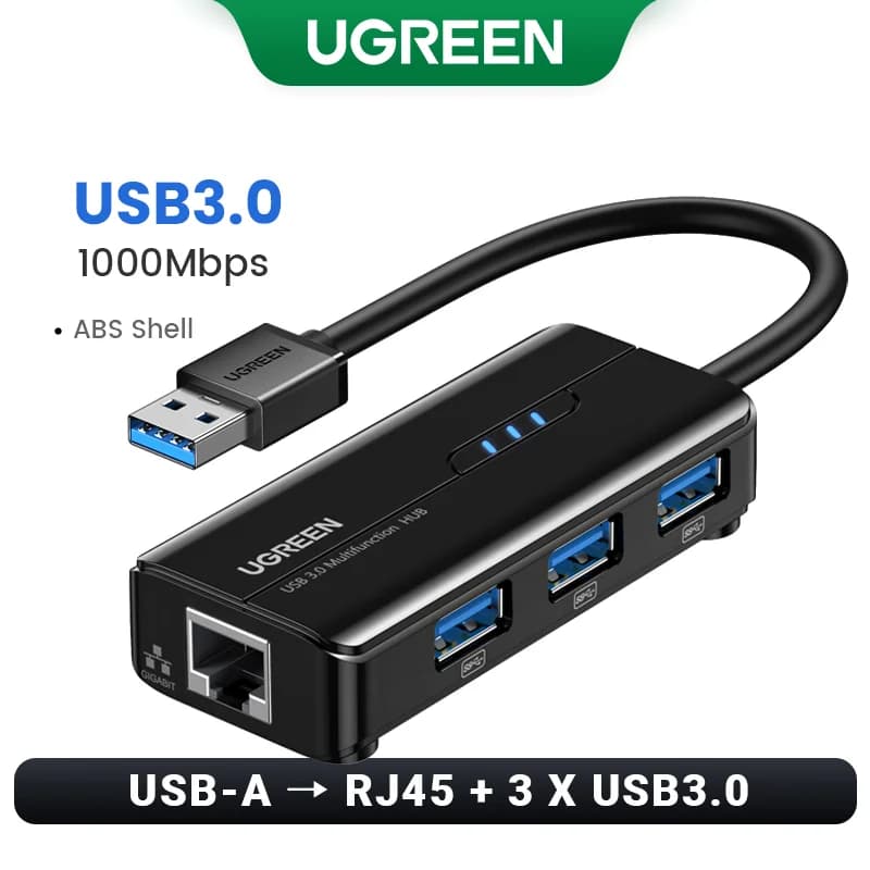 USB 3.0 to Gigabit Ethernet Adapter with Hub