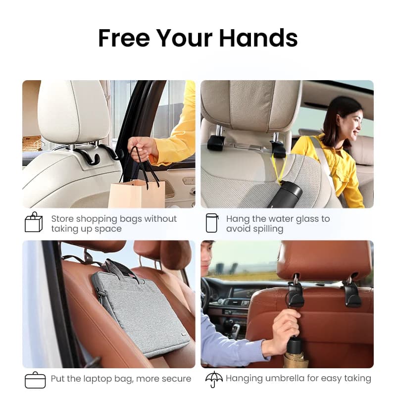 2-Pack Adjustable Car Backseat Headrest Hooks