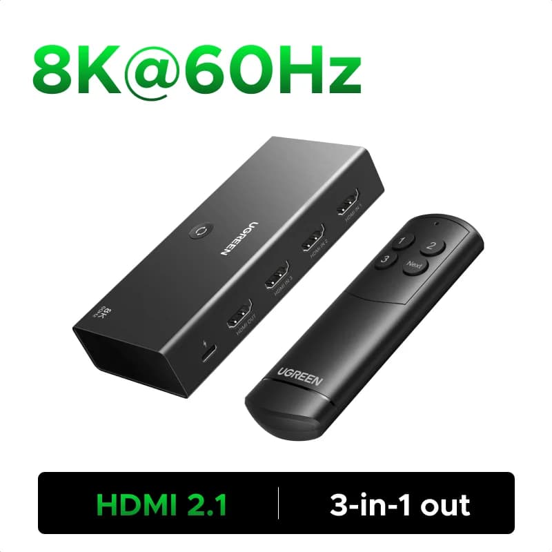 HDMI 2.1 Switcher 3-in-1 Out 8K Remote