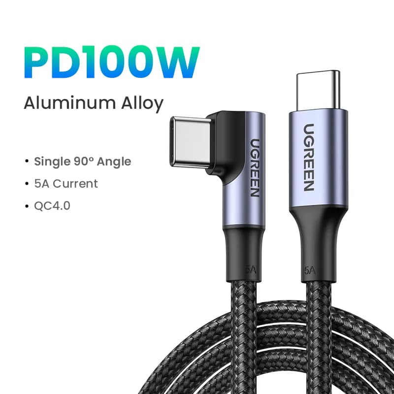 90-Degree USB-C Cable, 100W PD, Gaming
