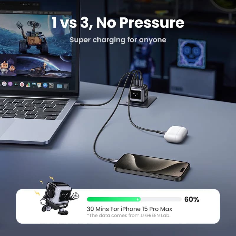 65W GaN USB-C Fast Charger with UK Plug