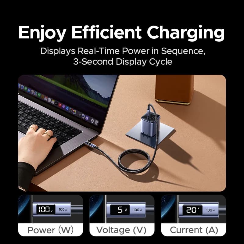 USB-C to USB-C Cable, 100W PD with Digital Display
