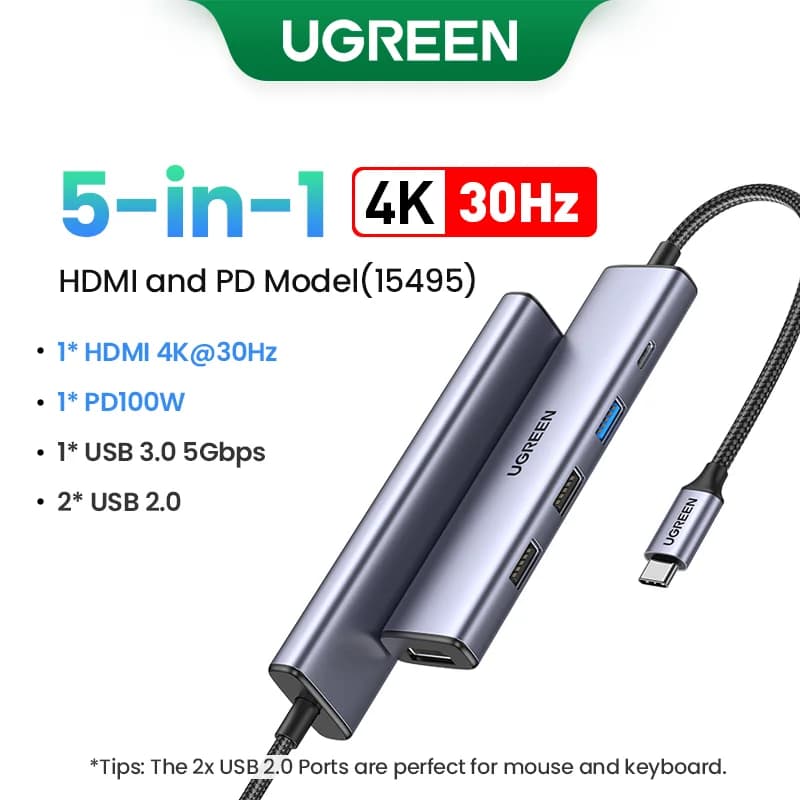 USB-C Hub with 4K HDMI, SD/TF, and 100W PD