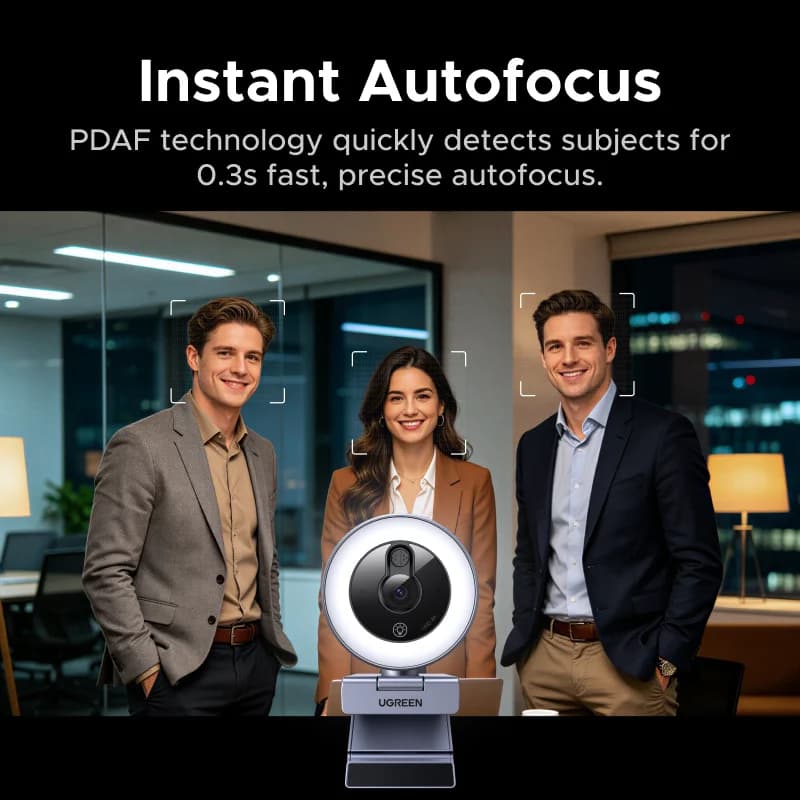 4K USB Webcam with Touch Ring Light and Privacy Cover