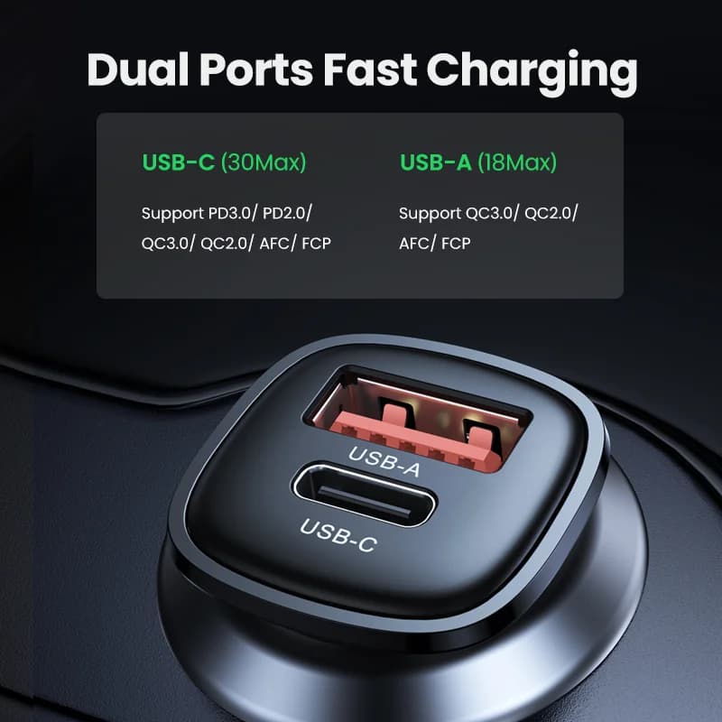 30W USB Car Charger with Quick Charge 4.0 and PD