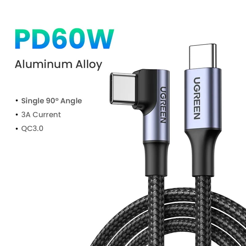 90-Degree USB-C Cable, 100W PD, Gaming