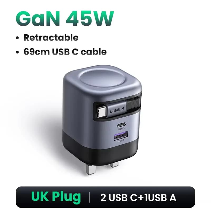 45W GaN Retractable USB-C Charger