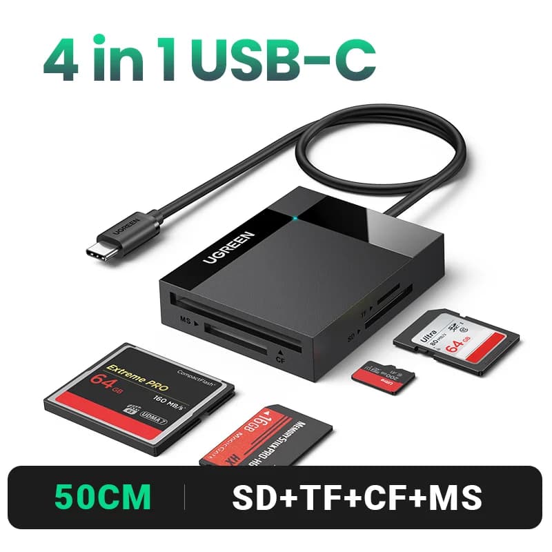 4-in-1 USB 3.0 and USB-C Multi-Card Reader
