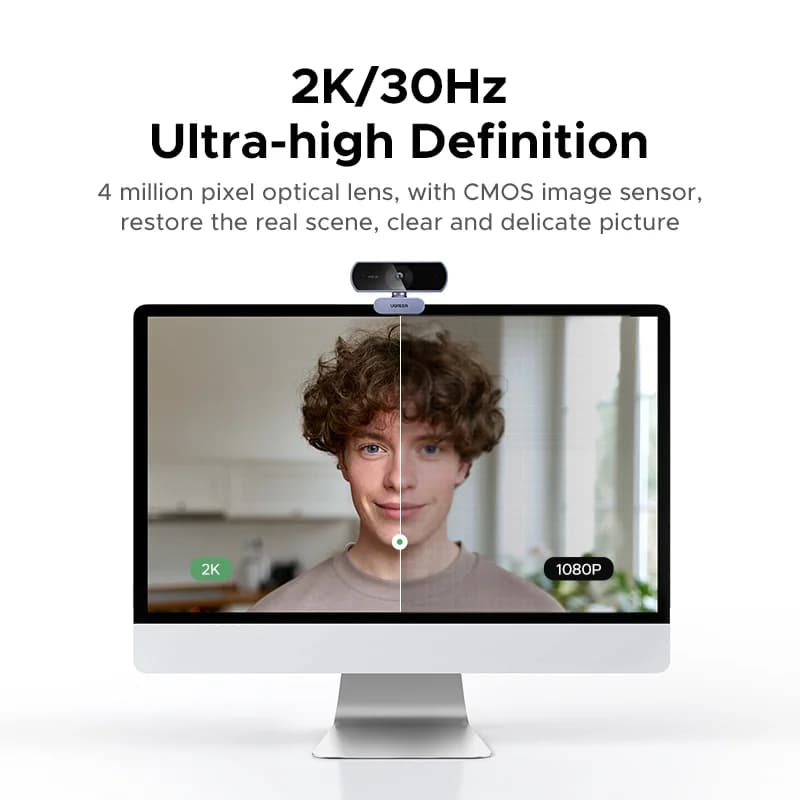 2K HD USB Webcam with Auto Light Correction