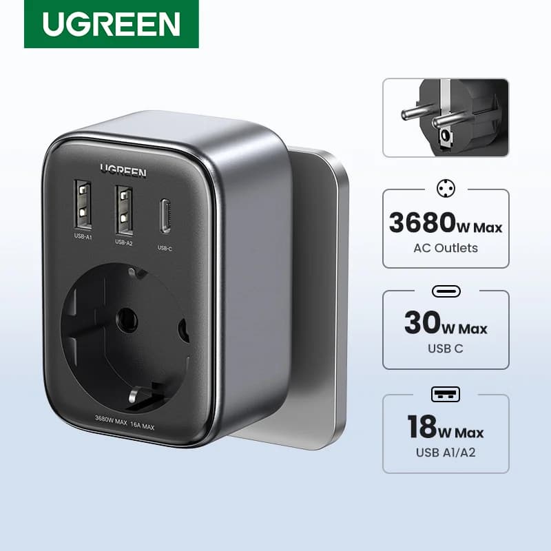 30W GaN PD Charger with AC Outlets and USB Ports