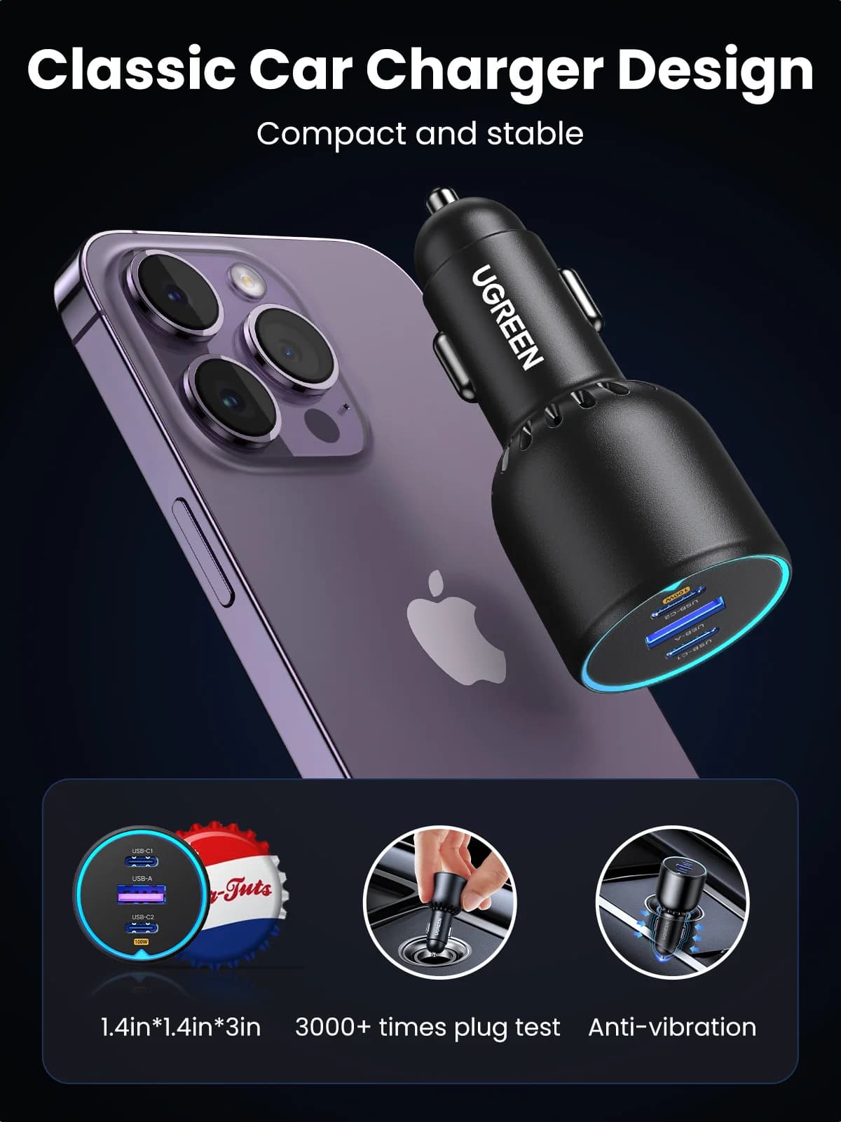 130W USB-C Fast Car Charger with PD Cable