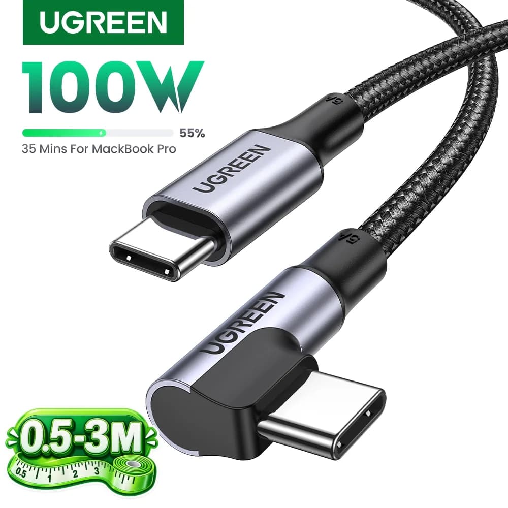 90-Degree USB-C Cable, 100W PD, Gaming