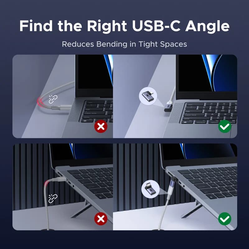 2-Pack Right Angle USB-C to USB-C Adapter